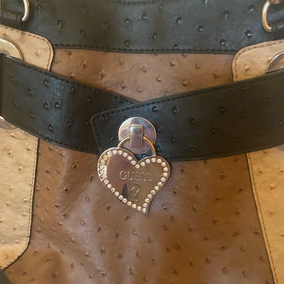 Guess Y2K Tan 2 Tone Ostrich Handbag - Picture 2 of 6